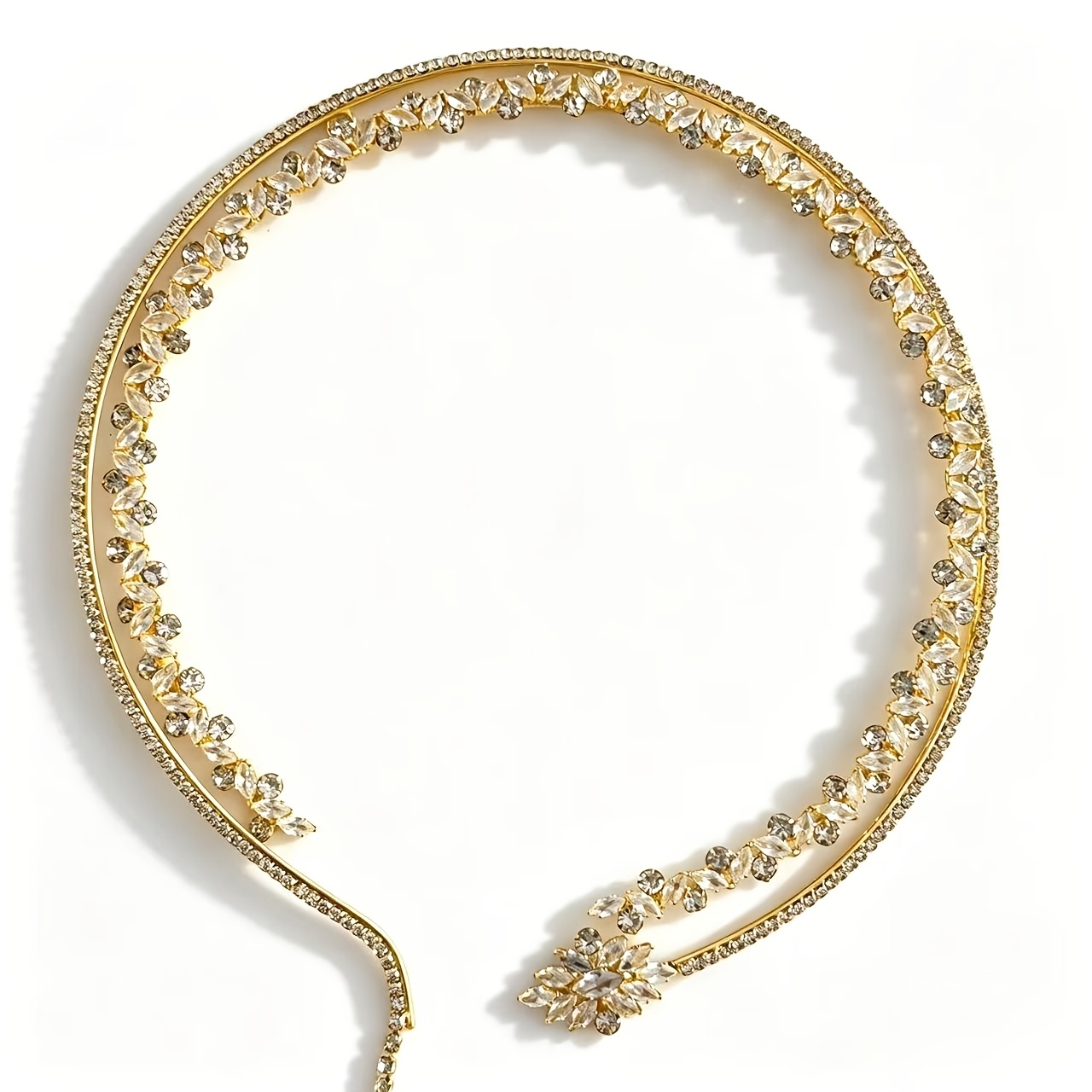 Women's Double-Layer Leaf Choker Necklace with Rhinestone Pendant